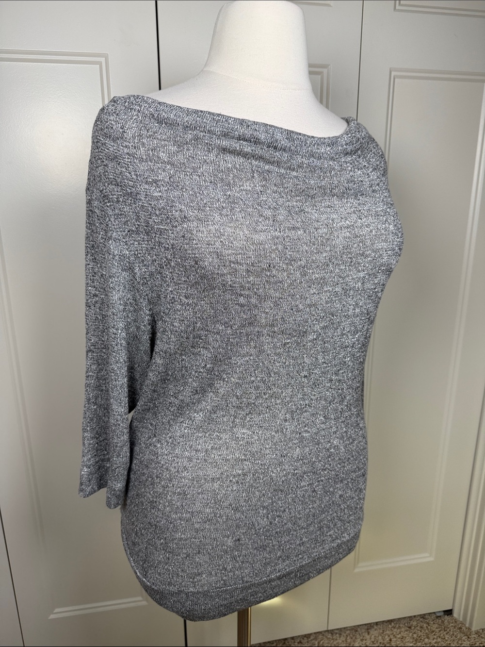 American Rag Off-the-Shoulder Heather Gray Knit Sweater Subtle Sparkle 1X
